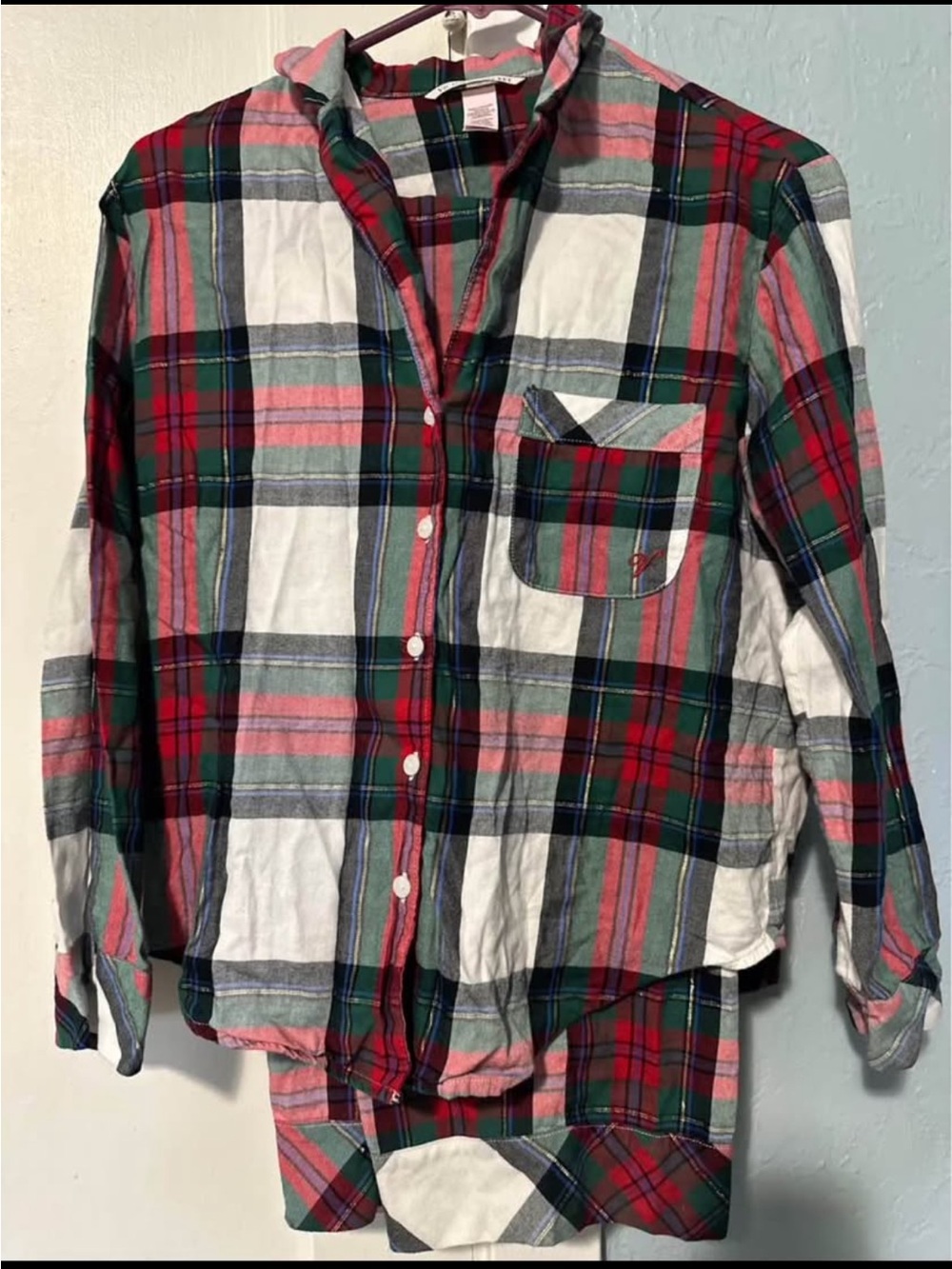 Victoria's Secret Red, Green & White Plaid Button-Front Pajama Top